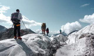 LHOers descending on the icefall of the Col de l'Évêque during the Chamonix to Zermatt Haute Route Expedition with the Life Happens Outdoors team.