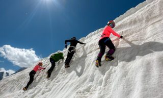 Training on the Glacier du Géant during the Mont Blanc Summit Climb course with the Life Happens Outdoors team.