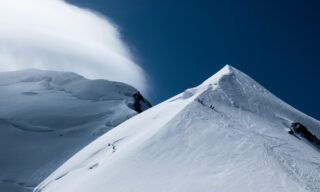 Climbing the first mogul during the final stage of the Mont Blanc Summit Climb course with the Life Happens Outdoors team.