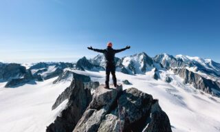 The summit of Aiguille du Tour during the Mont Blanc Summit Climb course with the Life Happens Outdoors team.
