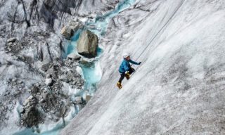 Glacier training on the Mer de Glace during the Mont Blanc Summit Climb course with the Life Happens Outdoors team.