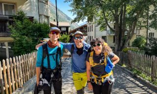 LHO Team Leader and Founder Rami Rasamny with veteran LHOers Nareg Panossian and Haneen Alsliman in Zermatt before heading to the cable car to ascend to the Klein Matterhorn, where our Spaghetti Tour starts with the Life Happens Outdoors team.
