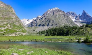 The Val Veny with the classic Italian climbing route to the summit of Mont Blanc high above, captured during the Tour du Mont Blanc (TMB) with the Life Happens Outdoors team.