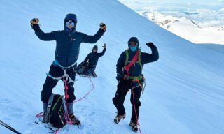 LHO team approaching the summit of Mount Kazbek during their final ascent.