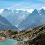 Lac Blanc with the peaks of the Mont Blanc Massif in the background during the Chamonix Valley Treks, the Best Day Hikes Around Mont Blanc with the Life Happens Outdoors team.