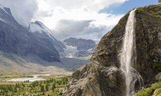 The waterfalls of the Zmutt Valley on the way down from the Schönbiel Hut towards Zermatt during the Chamonix to Zermatt Haute Route Expedition with the Life Happens Outdoors team.