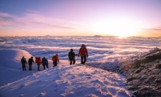 Sunrise from the shoulder as the Life Happens Outdoors team ascended to the summit of Cotopaxi during the Climb Cotopaxi & Climb Chimborazo Expedition.