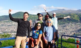 The Life Happens Outdoors team enjoying views of Quito before heading out on the Climb Cotopaxi & Climb Chimborazo Expedition.