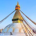 View of Boudhanath Stupa during the city tour on arrival day with Life Happens Outdoors on a Nepal adventure tour
