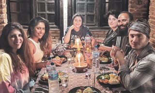 Life Happens Outdoors team dinner in Bandipur at a heritage hotel during a Nepal adventure tour