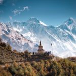 The first view of Everest above Namche Bazaar with Lhotse and Nuptse visible during the Everest Base Camp Trek with the Life Happens Outdoors team.