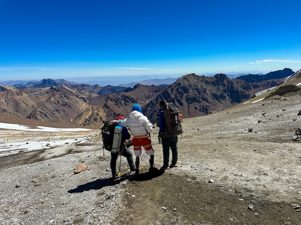 Image from the Aconcagua Expedition featuring Hari Budha Magar, the first double over-the-knee amputee to climb Everest, as he takes on the challenging ascent of South America's highest peak.