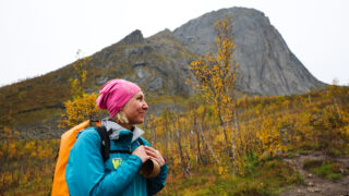 LHO guide Hege preparing to lead the team on the ascent to Mount Segla during the Norway Arctic adventure on Senja Island