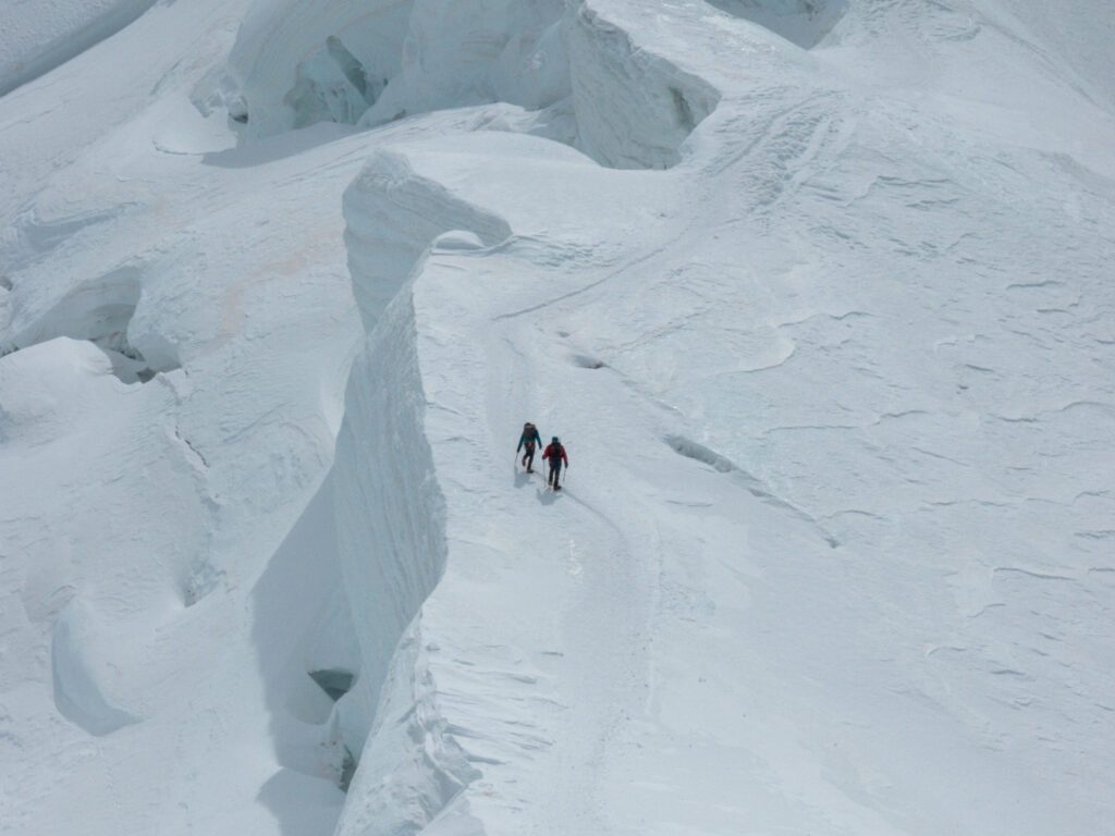 Ascending the third mogul just below the summit ridge during the Mont Blanc Summit Climb course with the Life Happens Outdoors team.