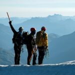 Looking down at the Chamonix Valley from the top of the Aiguille du Goûter during the Mont Blanc Summit Climb course with the Life Happens Outdoors team.