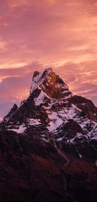 Fishtail Mountain (Machapuchare) at sunset as seen from Forest Camp during the Fishtail Mountain - Mardi Himal Base Camp Trek with the Life Happens Outdoors team.