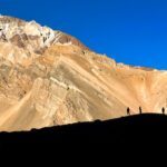 The Life Happens Outdoors team enjoying the view on a hill above Confluencia on the first night of the trail during the climb Aconcagua Expedition.