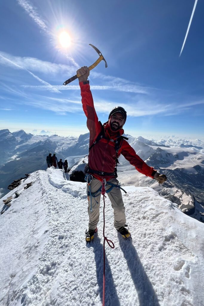 Jean Louis Moukarzel on the summit of the Matterhorn during the Matterhorn Course with the Life Happens Outdoors team.