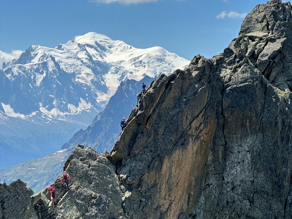 Jean Louis Moukarzel, Nada Abanda, Hannah Piercy, and Kareem Salhab on the Perrons Traverse during the Matterhorn Course with the Life Happens Outdoors team.