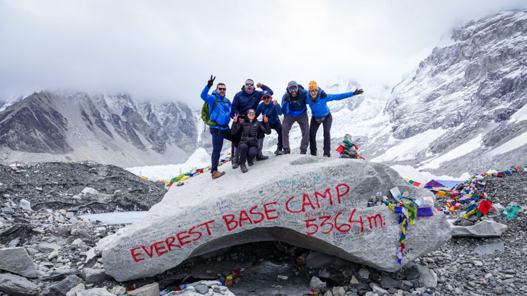 The Life Happens Outdoors team at Everest Base Camp during the Everest Base Camp Corporate Challenge.