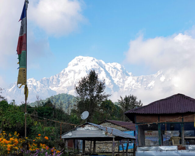 View of Annapurna South during the trek to Fishtail Mountain with the Life Happens Outdoors team.