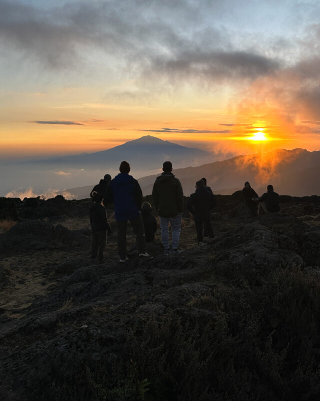 Sunset as seen from Shira Camp with Mount Meru in the background during the Climb Kilimanjaro expedition with the A.T. Kearney team and Life Happens Outdoors.