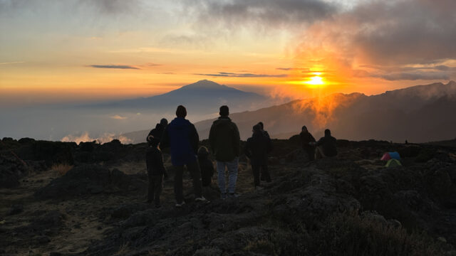 Sunset as seen from Shira Camp with Mount Meru in the background during the Climb Kilimanjaro expedition with the A.T. Kearney team and Life Happens Outdoors.