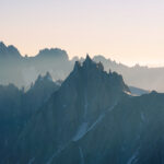 View of the Aiguille du Midi from the Aiguille du Goûter during the summit push of Mont Blanc with the Life Happens Outdoors team.