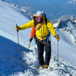 LHO guide Babis Marinidis leading the Life Happens Outdoors team on the Dôme du Goûter during the Mont Blanc summit push of the Mont Blanc Summit Climb course.