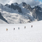 Crossing the Géant Glacier during the Mont Blanc Summit Climb course with the Life Happens Outdoors team.