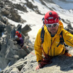LHO Guide Pavlos Tsiantos on the Marbrées Traverse during training for the Mont Blanc Summit Course with the Life Happens Outdoors team.