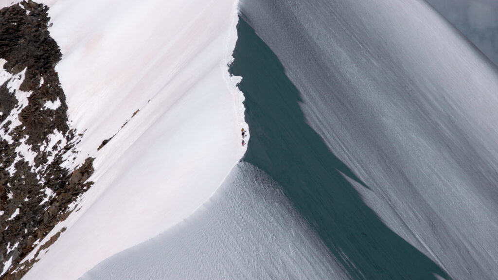 The LHO team descending the Bionnassay Ridge during the Royal Traverse of Mont Blanc on a guided Mont Blanc climbing expedition.