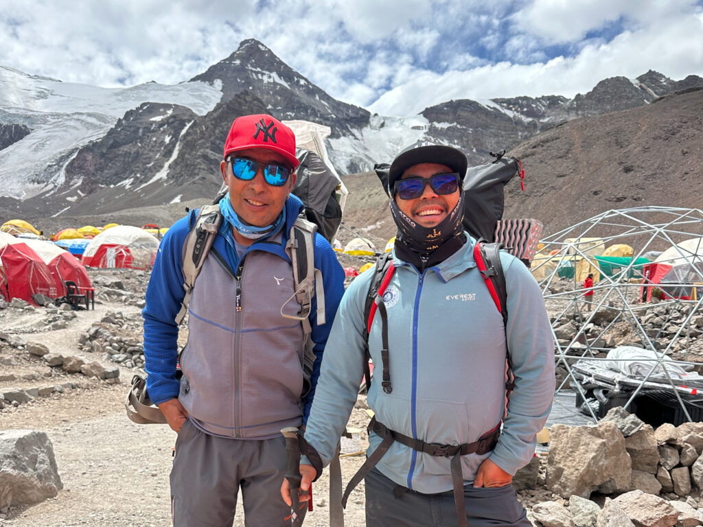Abiral Rai and Mingma Phortse Sherpa together at Plaza de Mulas. They were the core of the team supporting Hari Budha Magar, the first double over-the-knee amputee to climb Everest, during the Aconcagua Expedition with the Life Happens Outdoors team.