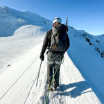 Life Happens Outdoors climber Hannah Piercy crossing the Aiguille du Goûter ridge en route to the Goûter Hut on the Mont Blanc ascent via the normal route.
