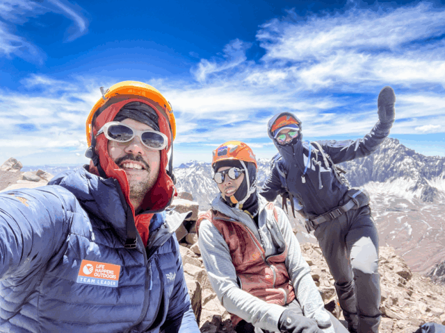 Life Happens Outdoors Team Leader supporting an Aconcagua expedition with Life Happens Outdoors community members.