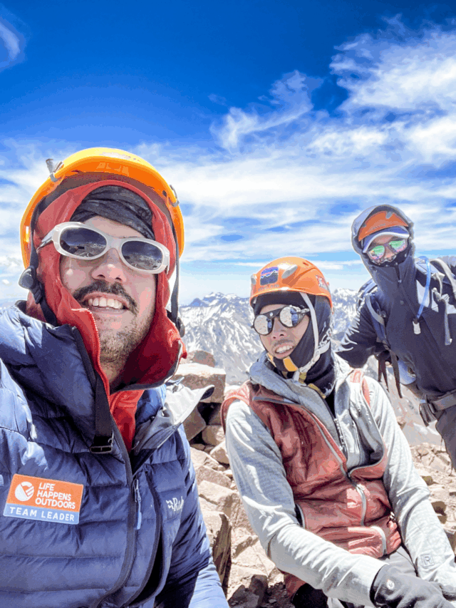 Life Happens Outdoors Team Leader supporting an Aconcagua expedition with Life Happens Outdoors community members.