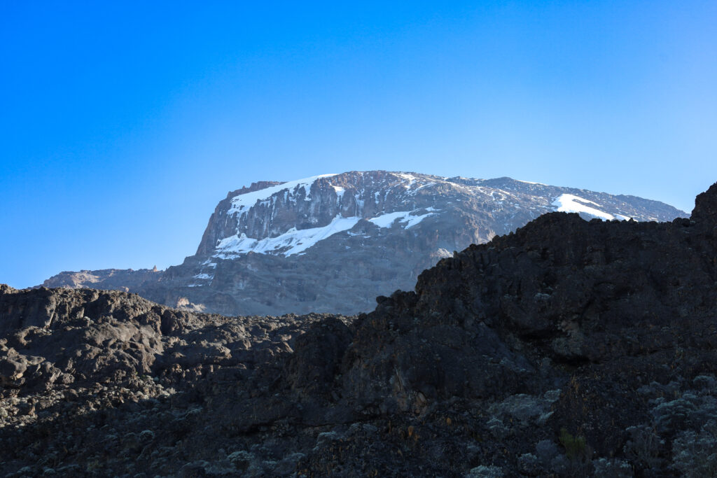 Kibo crater and glaciers on Kilimanjaro viewed from Barranco Camp on the Machame Route